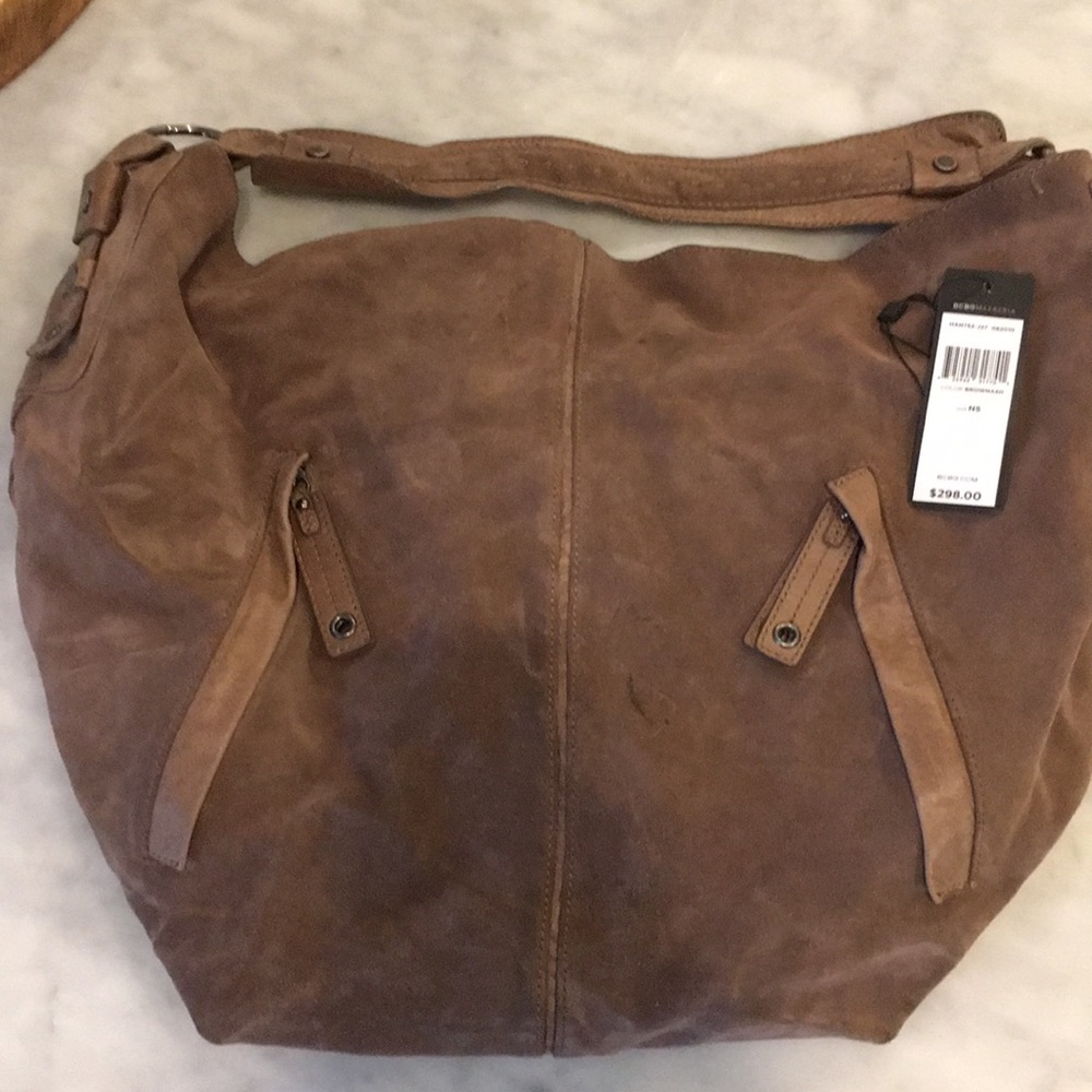 Brown suede hobo bag